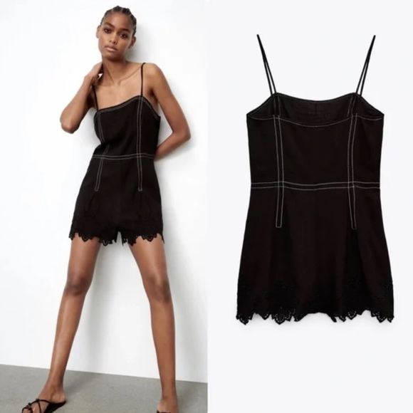 COPY - ZARA black romper jumpsuit with top stitching size extra size - Picture 1 of 12